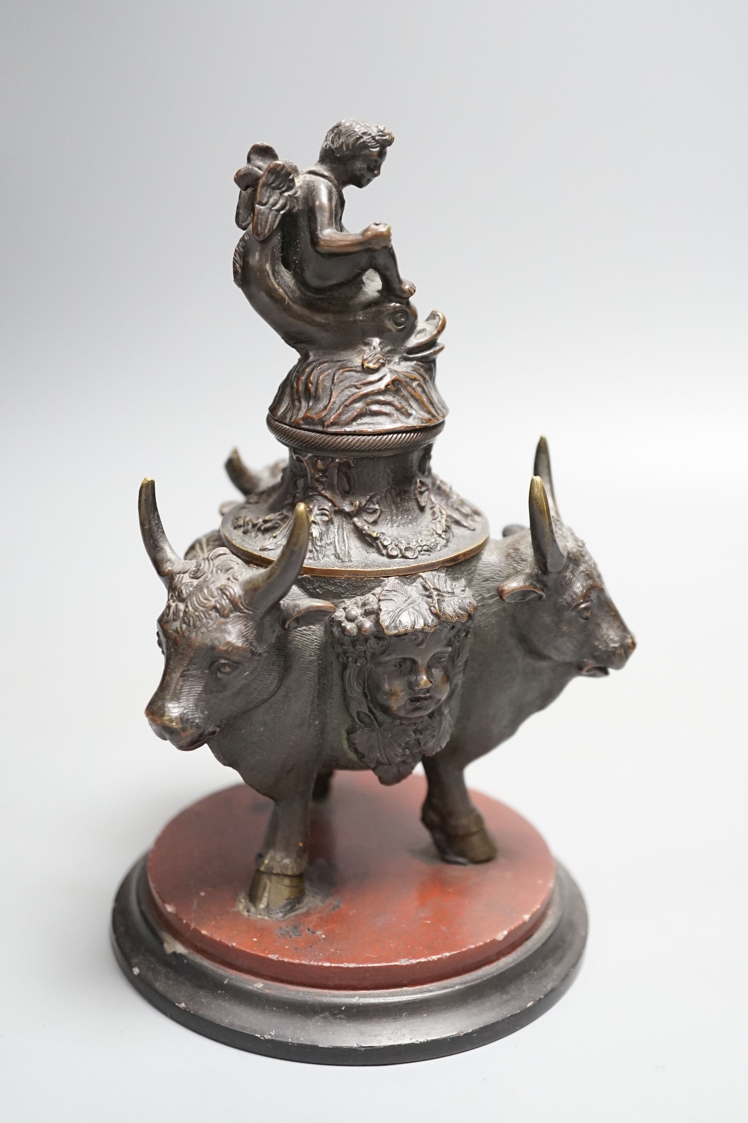 A classical revival bronze inkwell and cover, late 19th century - 18cm tall